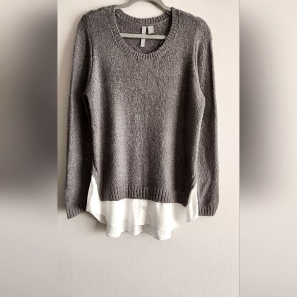 BY DESIGN LEYERED SHIRT SWEATER SIZE L GRAY/WHITE 100%RAYON - Picture 1 of 3